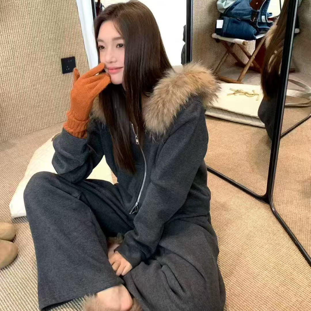 【601--699】韩版时尚套装女冬季新款连帽马岭外套小众两件套加绒