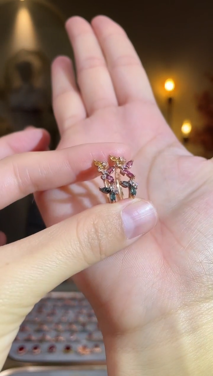 银S925镶嵌耳饰碧玺耳饰