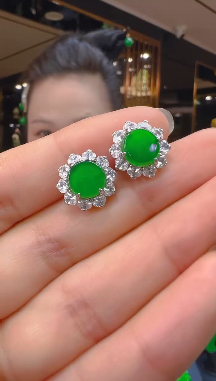 翡翠银S925镶嵌耳饰088（多样性发其一）