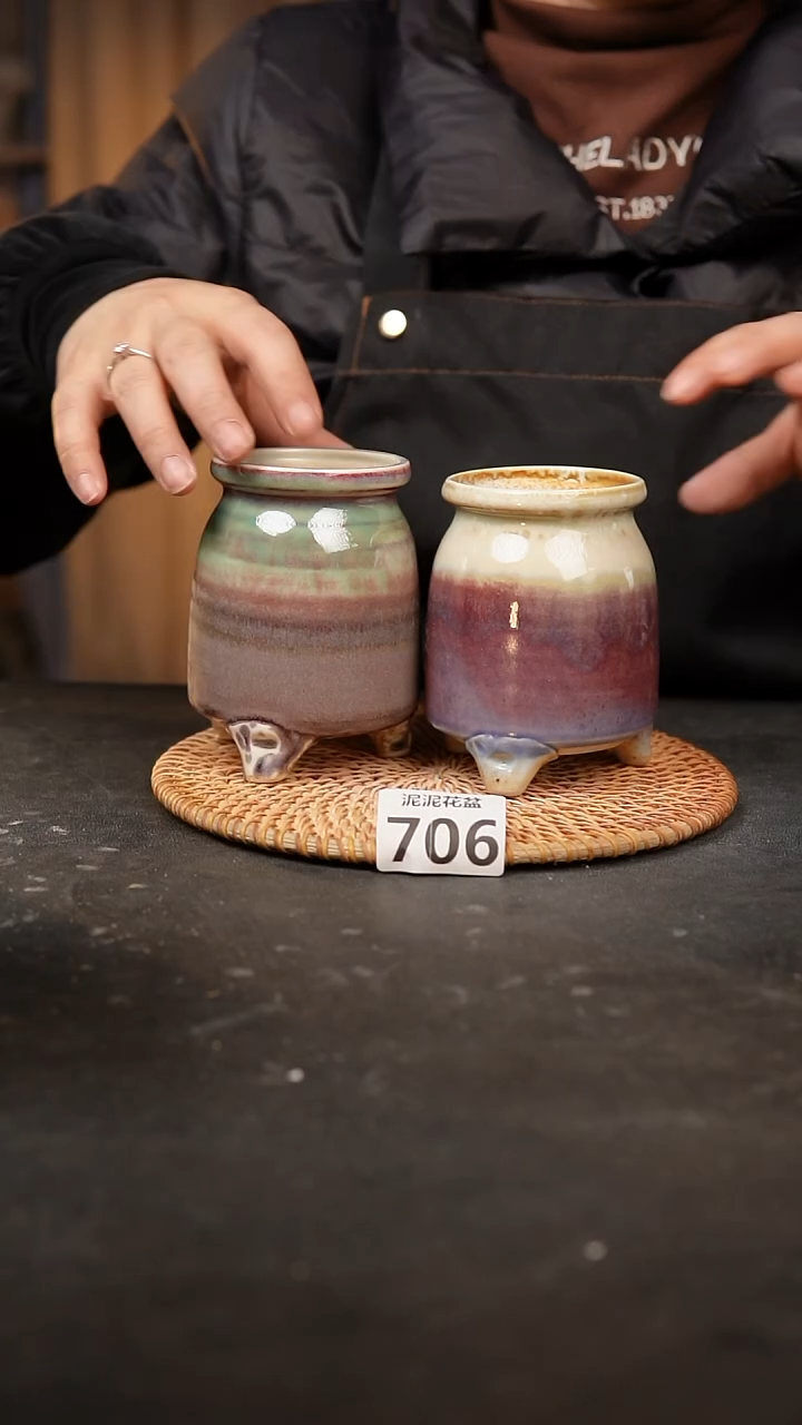 【闪购商品】瓷片706泥泥手工花盆口6高11