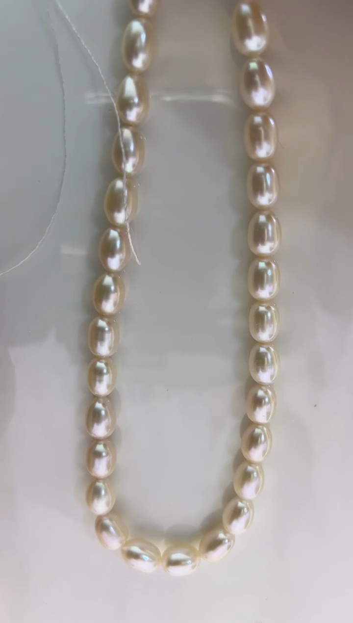 项链未镶嵌淡水珍珠极光白米珠美人泪8-9mm