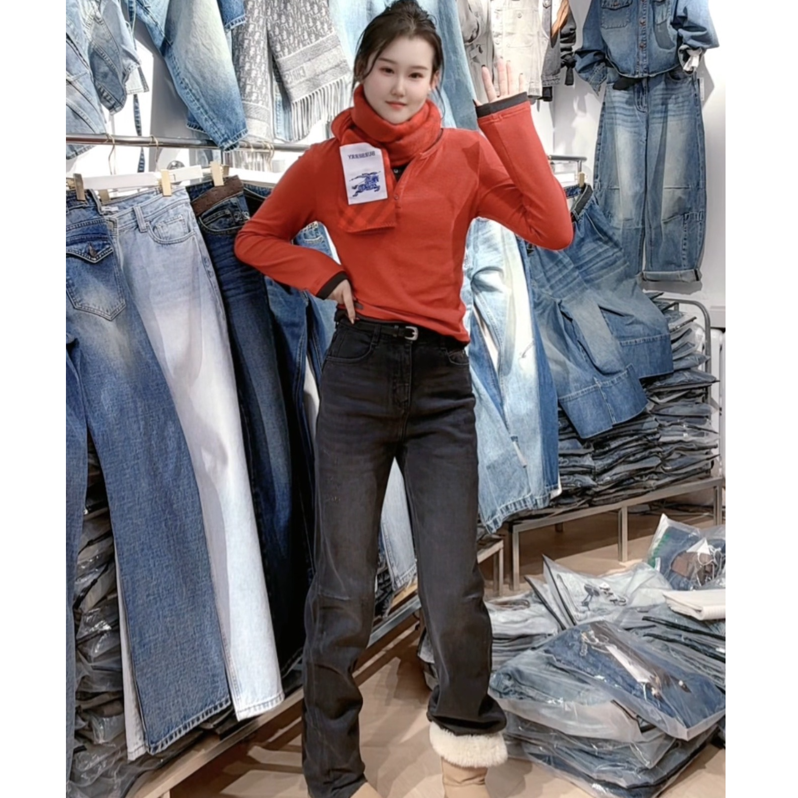 2025韩系新款欧版设计师款显瘦百搭牛仔裤女窄版直筒19777