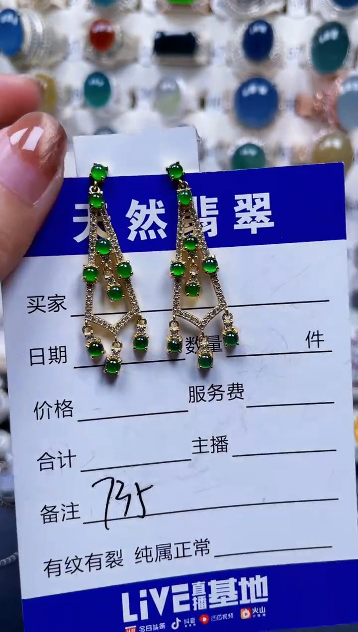 银S925镶嵌翡翠耳饰735