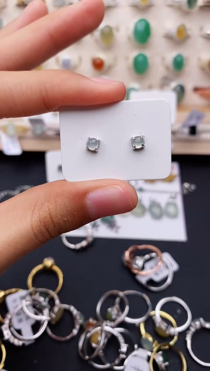 【闪购商品】翡翠耳饰银S925镶嵌缅甸翡翠