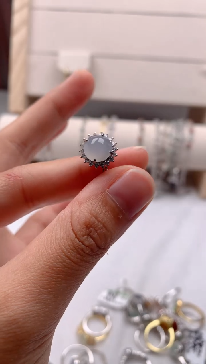 翡翠戒指银S925镶嵌3号