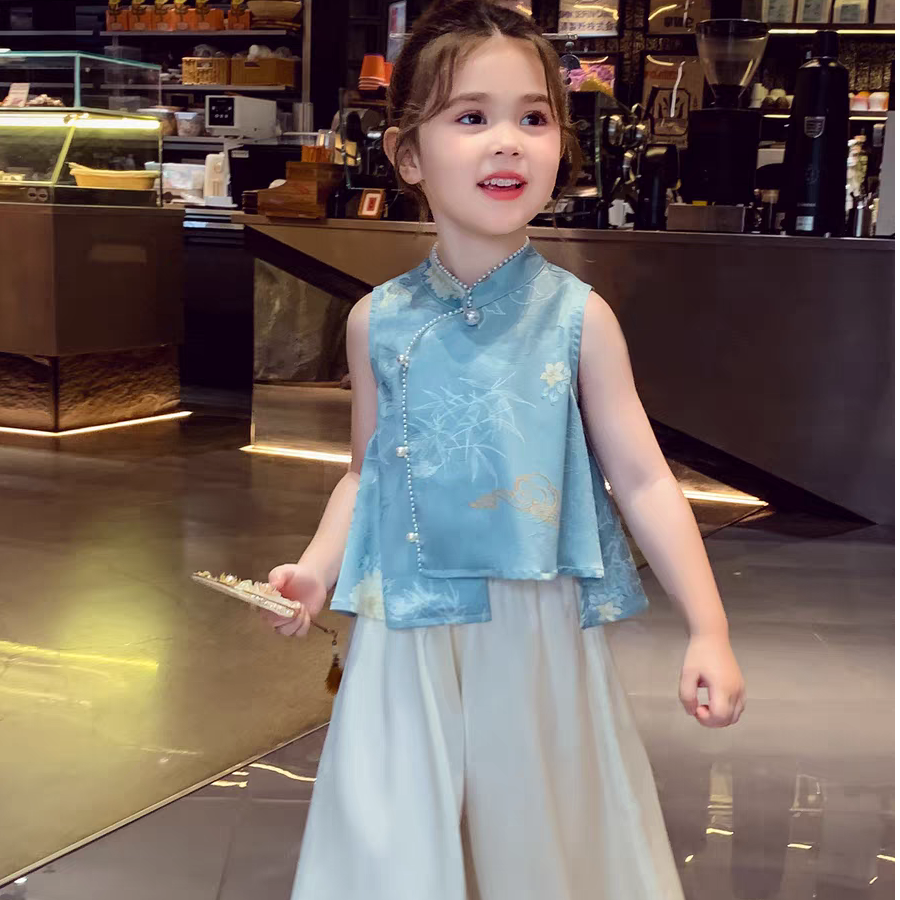 2025童装女童新中式国风百搭马甲夏季儿童宝宝时髦背心上衣套装
