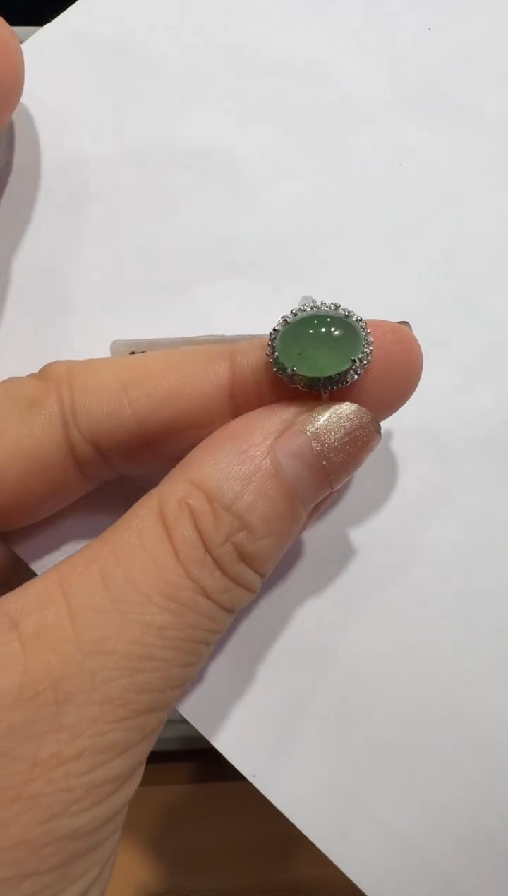 银S925镶嵌戒指翡翠925银镶翡翠戒指镶嵌81