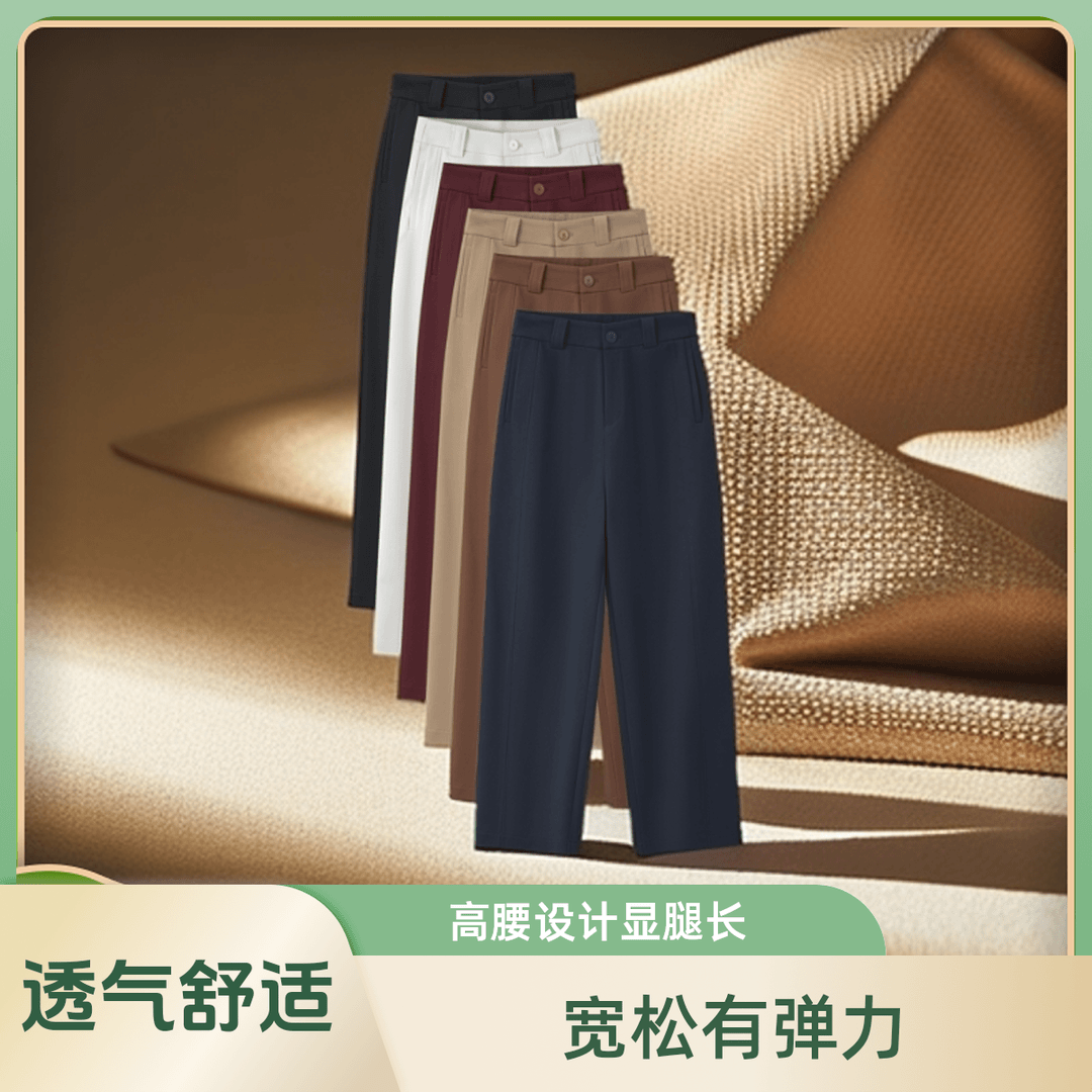 秋季新品质感挺括超显瘦高腰通勤休闲时尚九分镰刀直筒裤