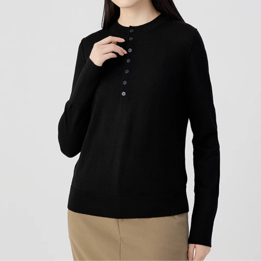 AMASS/阿玛施基础排扣亨利衫长袖圆领针织衫538102