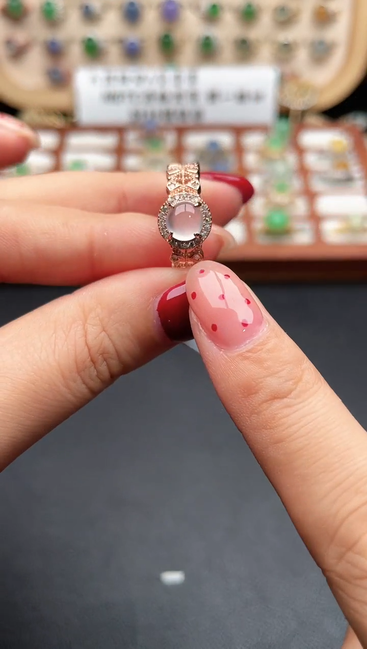 银S925镶嵌戒指翡翠一物一证一礼盒