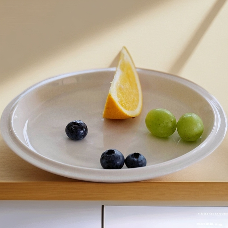 【ZON家】25.5*1.5CM 大号 奶油白线条平盘 简约风 可堆叠 拍一发二