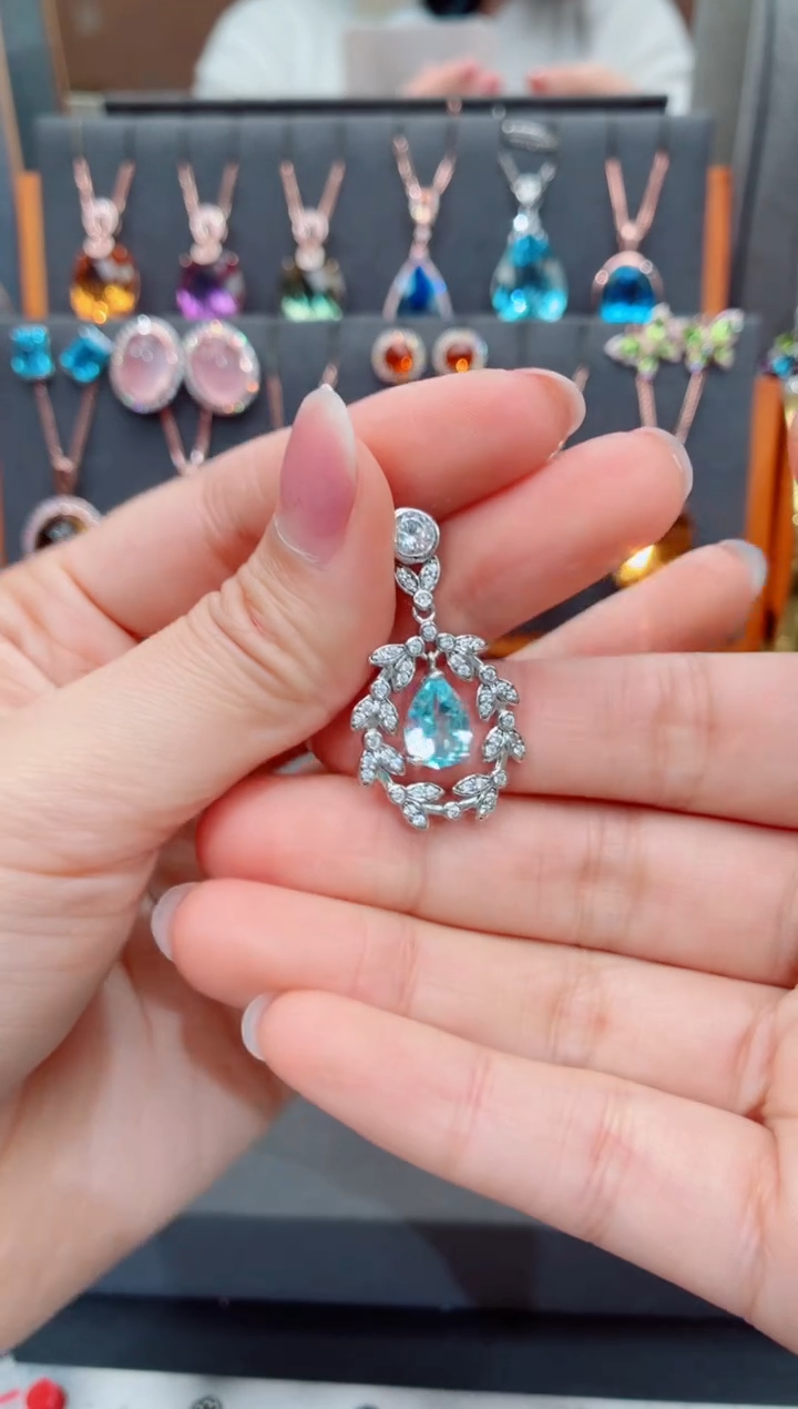 银S925镶嵌托帕石吊坠托帕石吊坠（不含链）