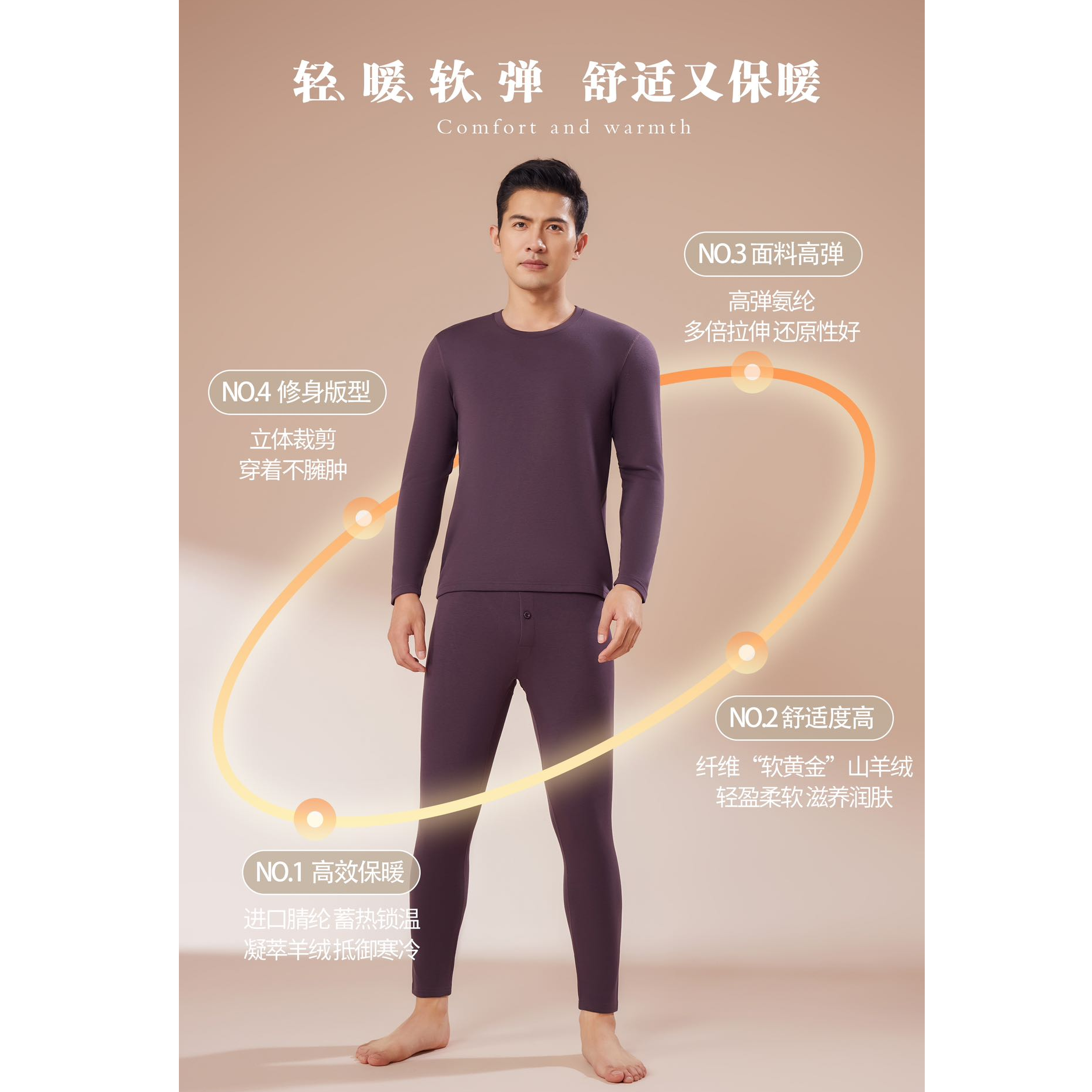 戈本仑男士羊绒蛋白保暖套装