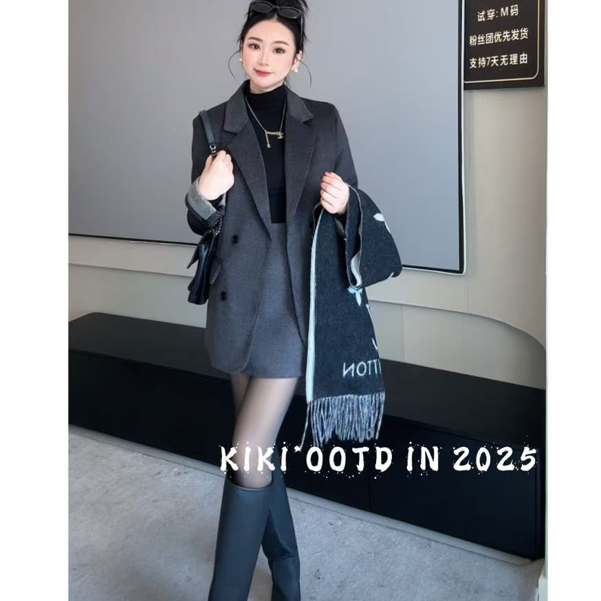 毛呢显瘦半身裙女秋冬外穿2024新款高腰防走光A字时尚包臀短裙子