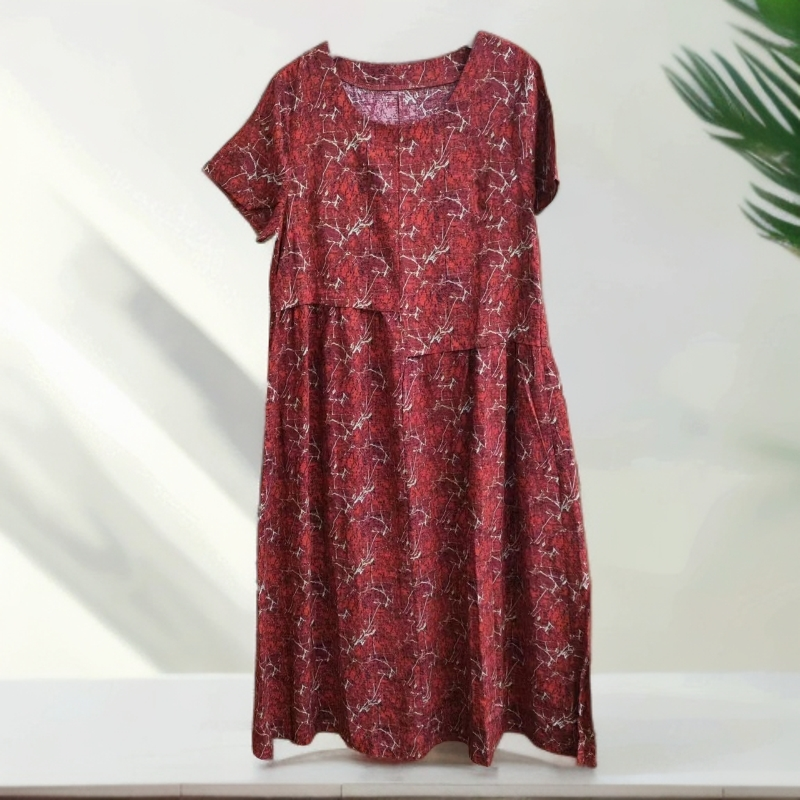 高端洋气纹理感连衣裙短袖休闲遮肚气质中长裙5411(C6-11)