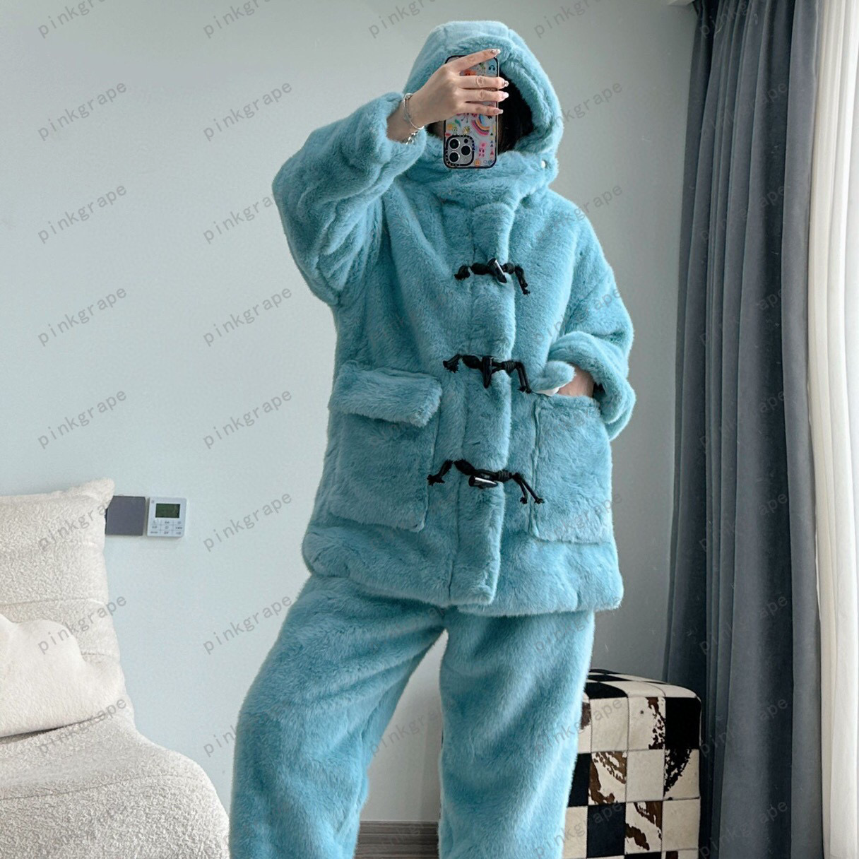 pinkgrape女士冬季加厚绒款轻奢家居服套装双层御寒保暖2478141