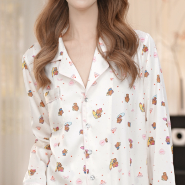 VINEEMAN【kitty猫】2025春秋新款夏威夷冰丝睡衣长袖长裤家居套装