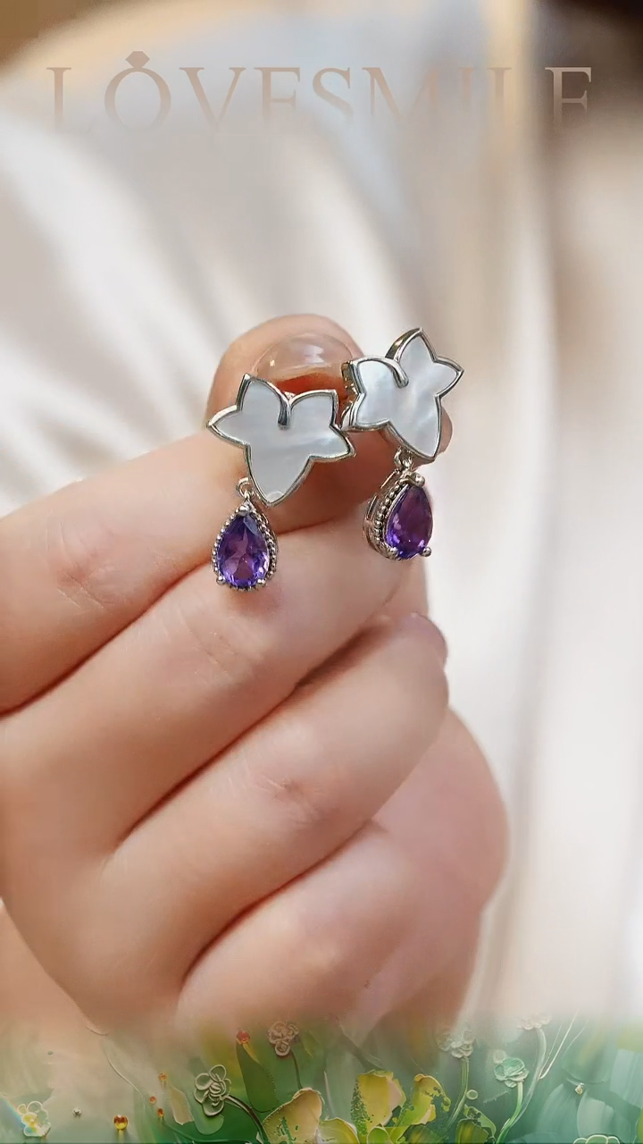 紫晶耳环银S925镶嵌097耳环