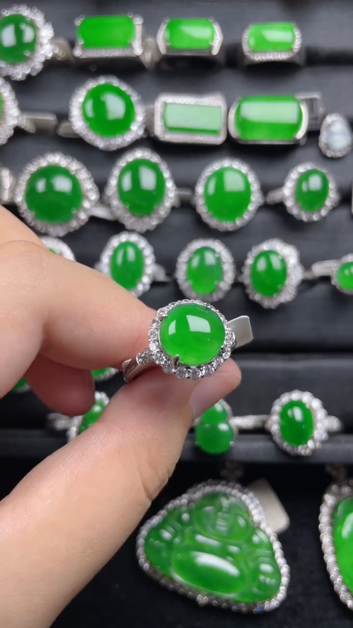 银S925镶嵌戒指翡翠翡翠