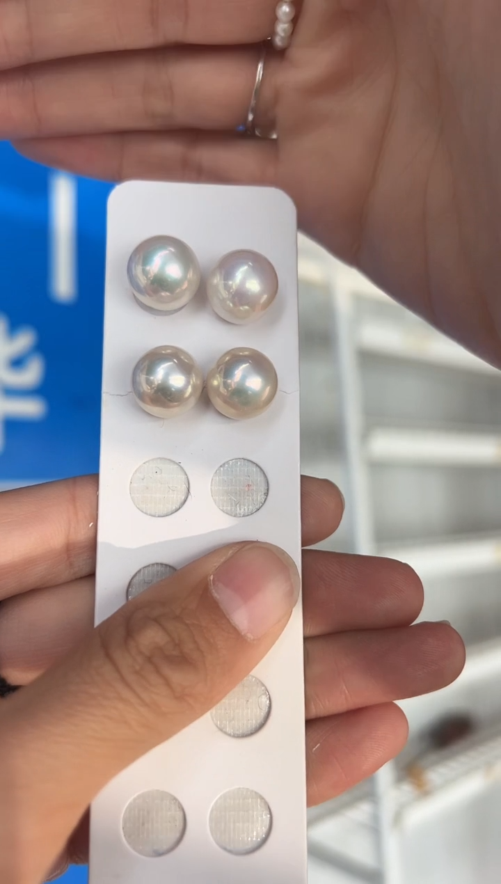 银S925镶嵌耳饰淡水珍珠12-13mm淡水爱迪生对珠 背瑕 多样性发