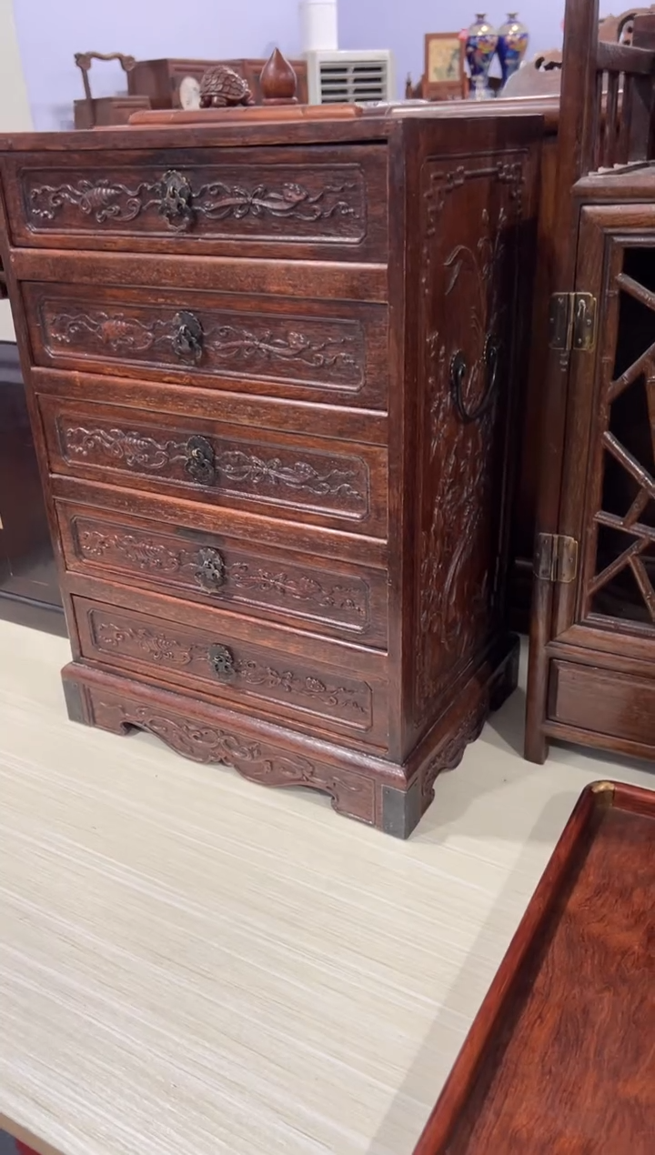木孙*榕木 花梨木雕刻五斗柜储物柜