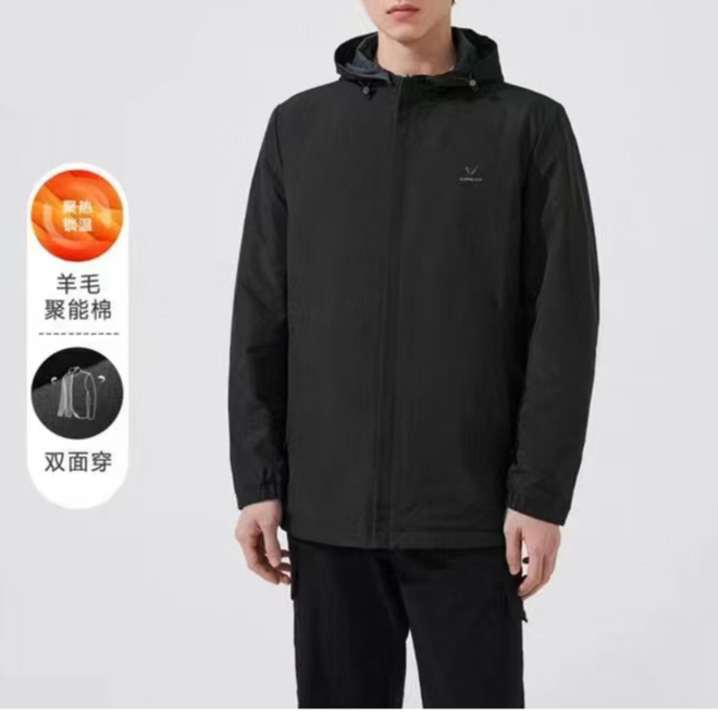 品牌撤柜 双面穿+牛奶丝三防石墨烯科技棉男士黑色可脱帽秋冬外套