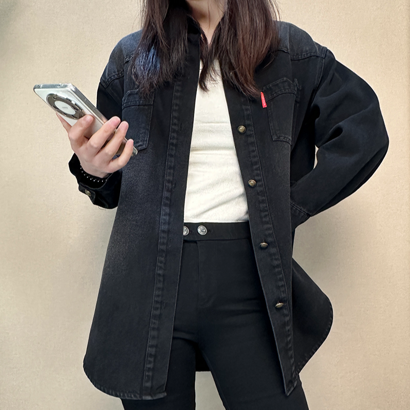 渐变风牛仔衬衫外套长款女2024春秋新款大码胖气质衬衣上衣百搭