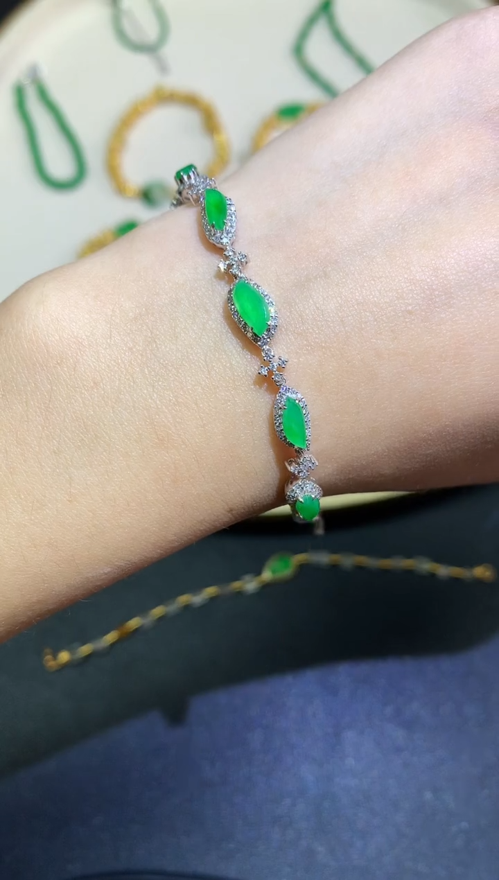 18K金镶嵌手链翡翠手链A347|13800