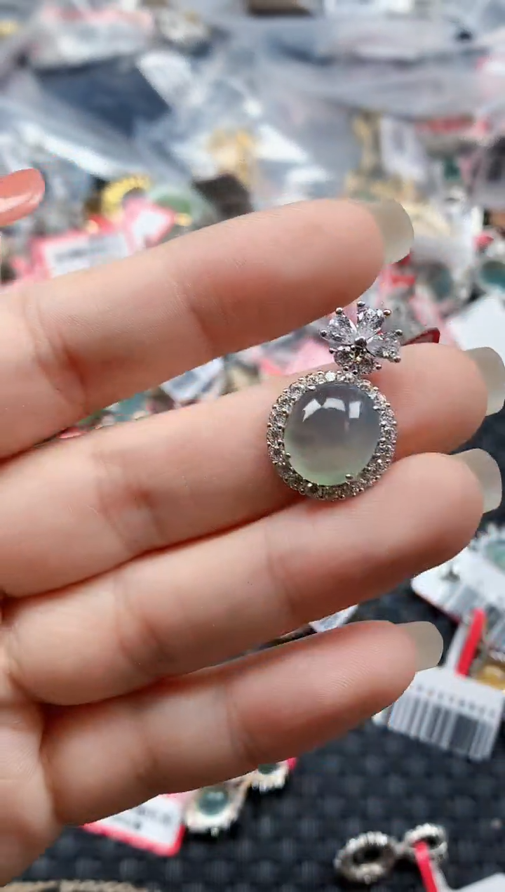 银S925镶嵌戒指翡翠天然A货缅甸翡翠