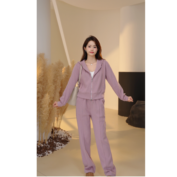 La Chapelle/拉夏贝尔休闲套装女时尚新款宽松直筒运动卫裤两件套