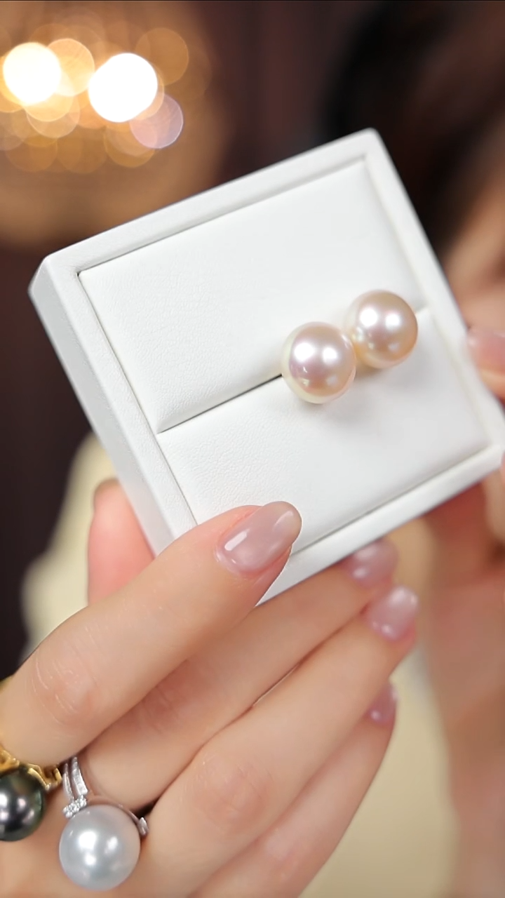 18K金镶嵌海水珍珠耳饰干枯耳钉13-14mm