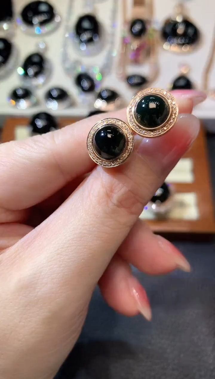 【闪购商品】翡翠耳饰18K金镶嵌D25 翡翠