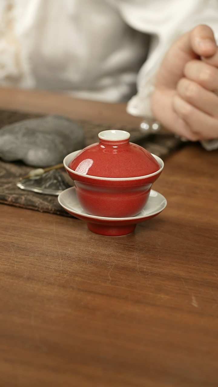 .豇豆红三才葫芦盖碗.....