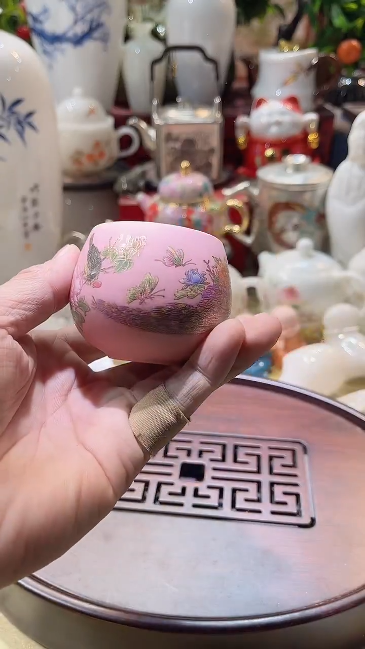 瓷片德艺茶器直播间@@粉紫砂杯