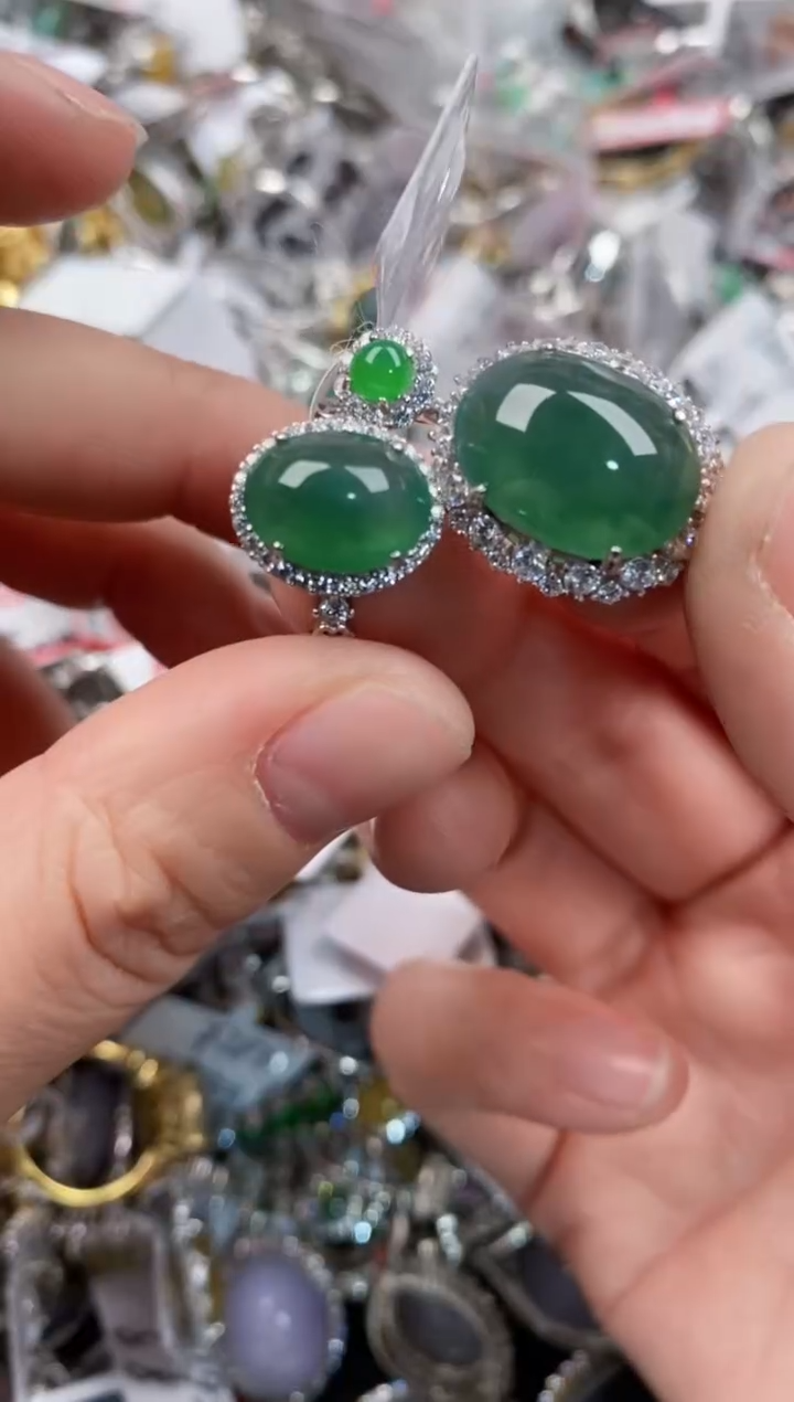 银S925镶嵌戒指翡翠222   9