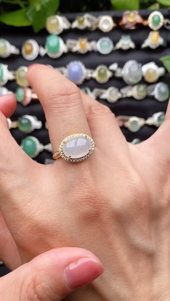 【闪购商品】翡翠戒指银S925镶嵌缅甸天然A货翡翠22  2-10