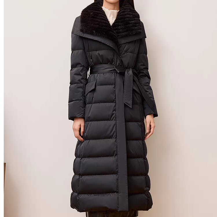 【朵】鹅绒服时尚女士连帽中长款修身加厚保暖冬季