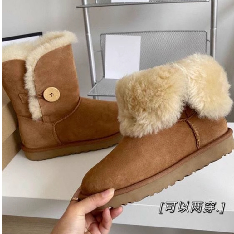 （5803木扣）2025冬季新款皮毛一体雪地靴中筒加厚保暖防滑舒适棉鞋
