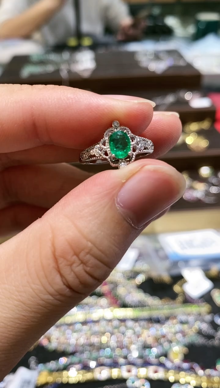 【闪购商品】祖母绿戒指银S925镶嵌戒指