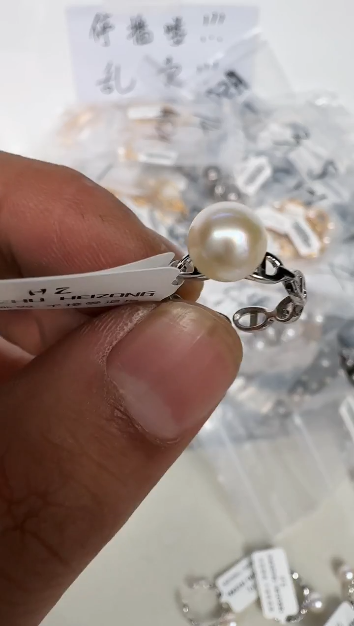 银S925镶嵌戒指海水珍珠戒指