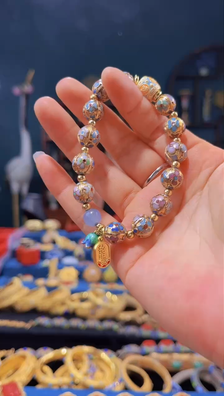 【闪购商品】非遗绝技 景泰蓝金地瓜棱手串 蓝