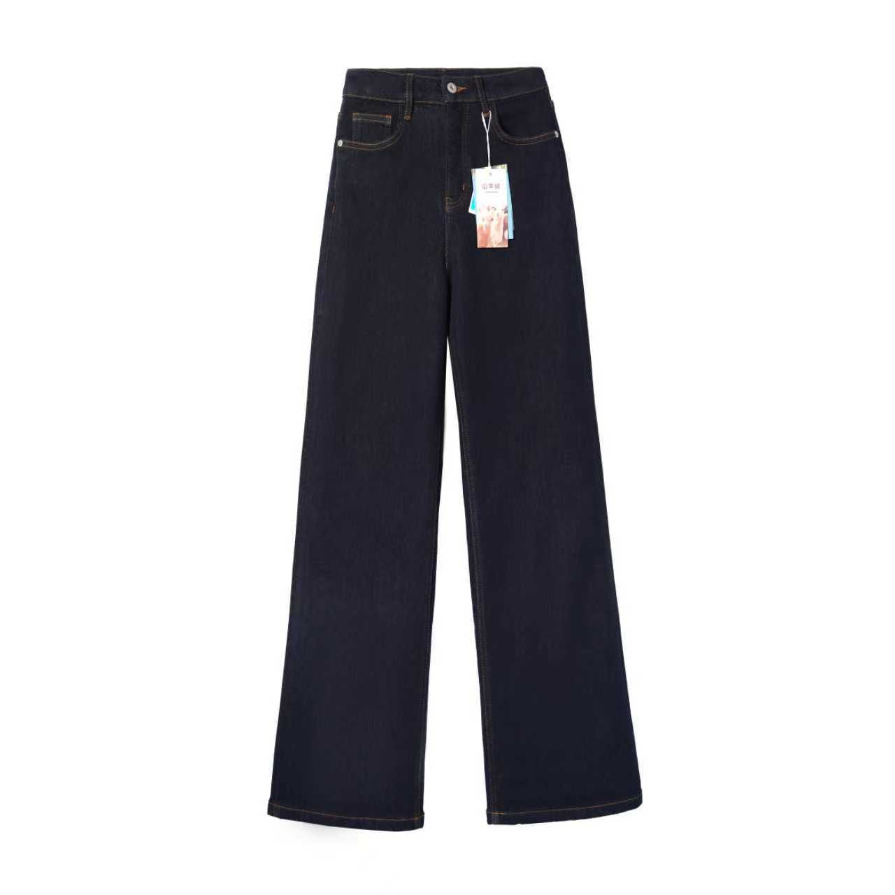 【朵姐臻选】天竹纤维高腰直筒山羊绒植绒弹力牛仔裤 K25958