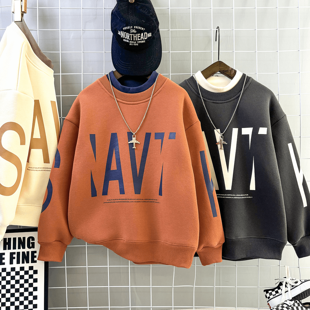 冬款加绒加厚男童卫衣中大童新款长袖卫衣