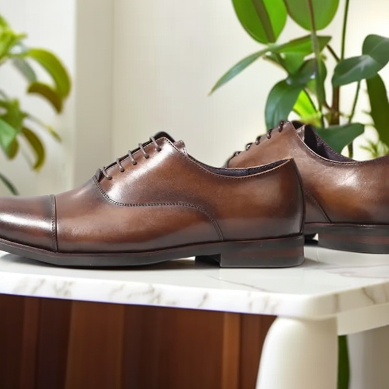常规纯色夏季牛津鞋系带商务正装固特异工艺皮鞋棕色男鞋