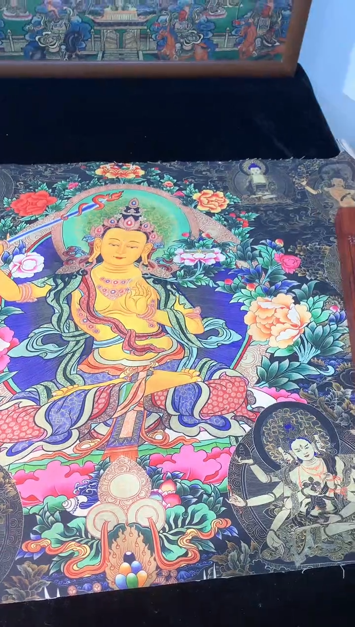 卷轴画黄文殊菩萨唐卡