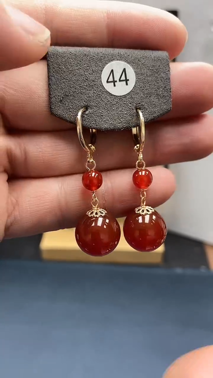 【闪购商品】南红玛瑙耳饰银S925镀金镶嵌尺寸14mm耳扣连珠02