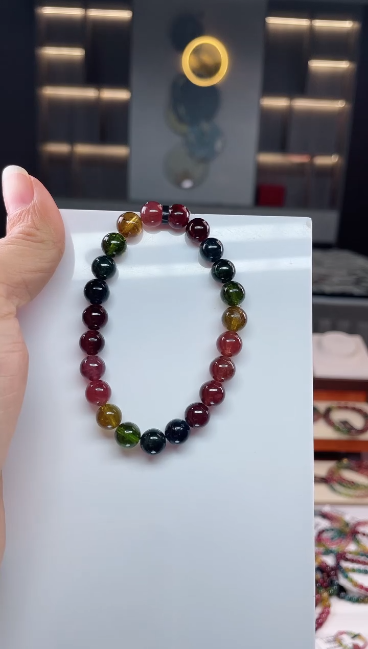 未镶嵌老矿碧玺彩虹单圈手串8mm+碧玺（多样性发一条）Q