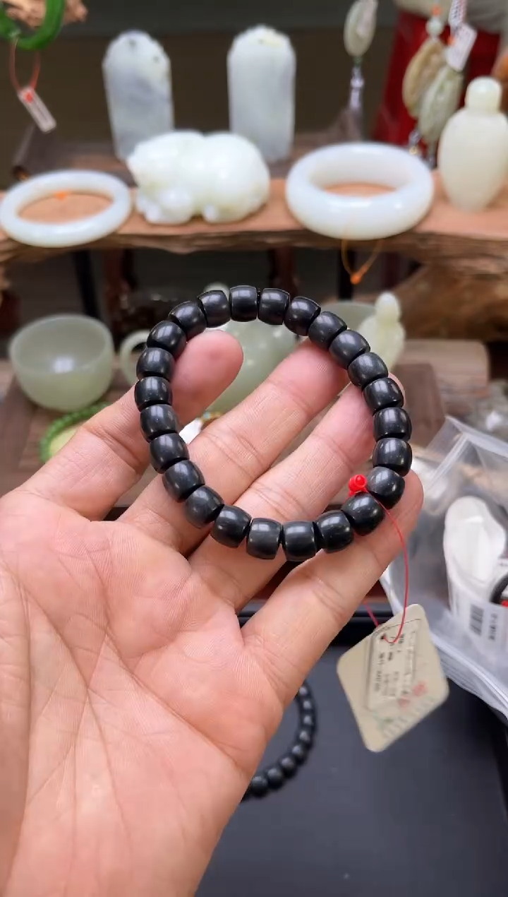 【闪购商品】和田玉手串未镶嵌卡10若羌黑武士极限弧9007388