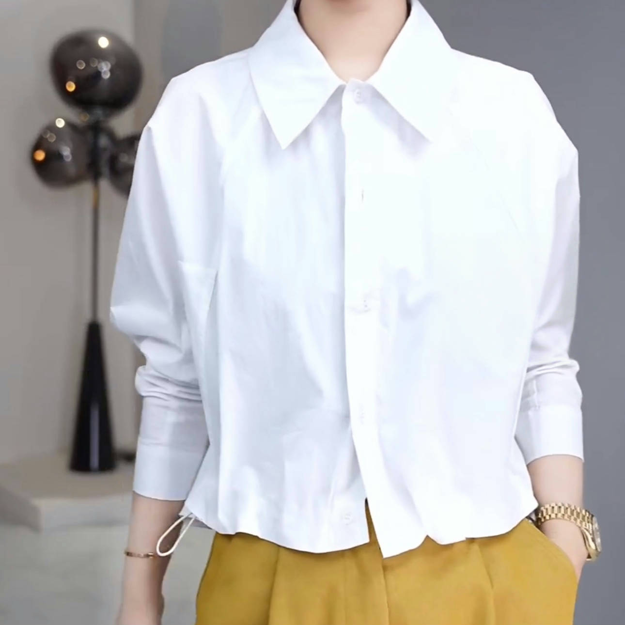 极简风蝙蝠袖衬衫2025早春设计感下摆抽绳褶皱配高级感衬衣上衣