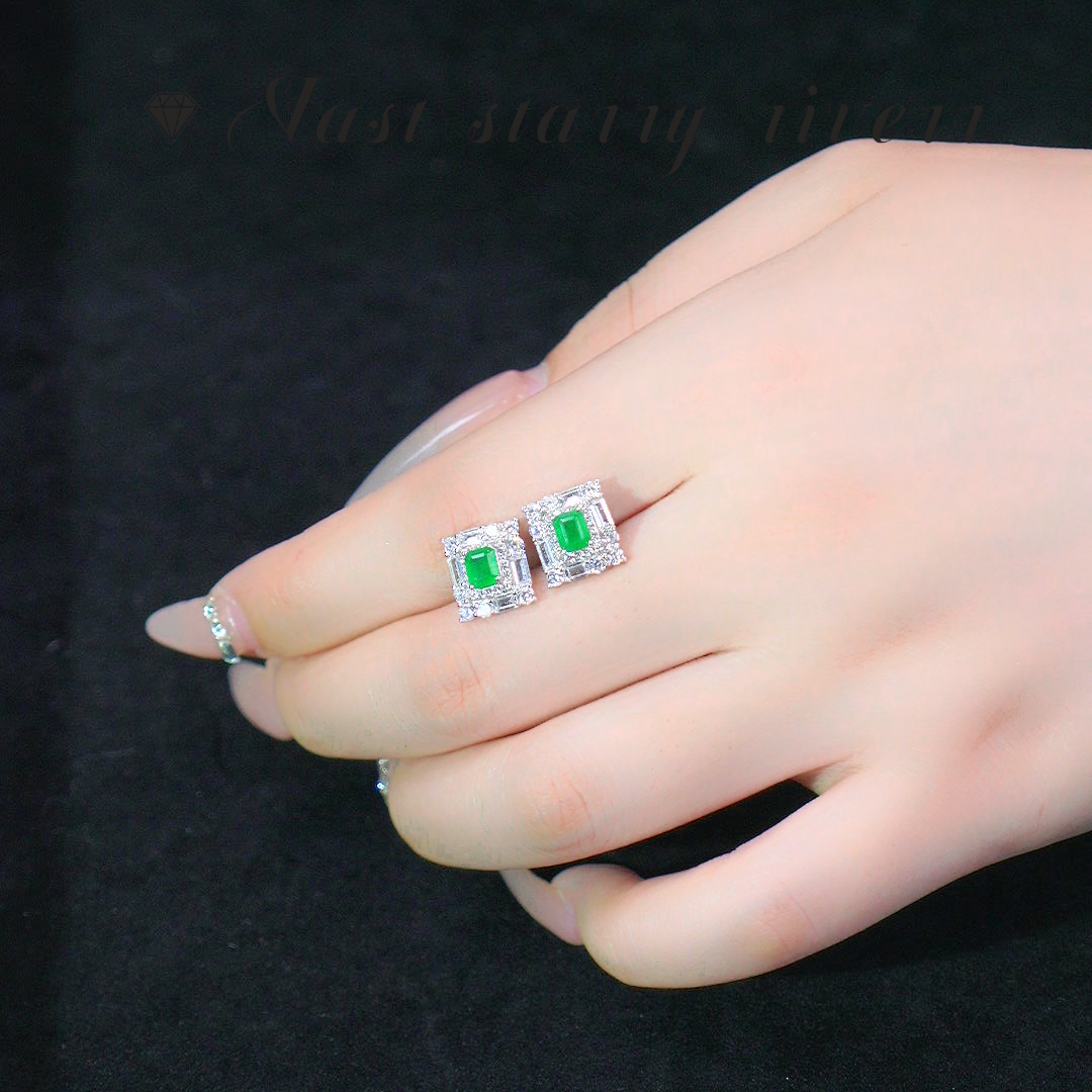 AFZME393-S925银天然祖母绿耳钉（主石约：60分，就近仓库发货）